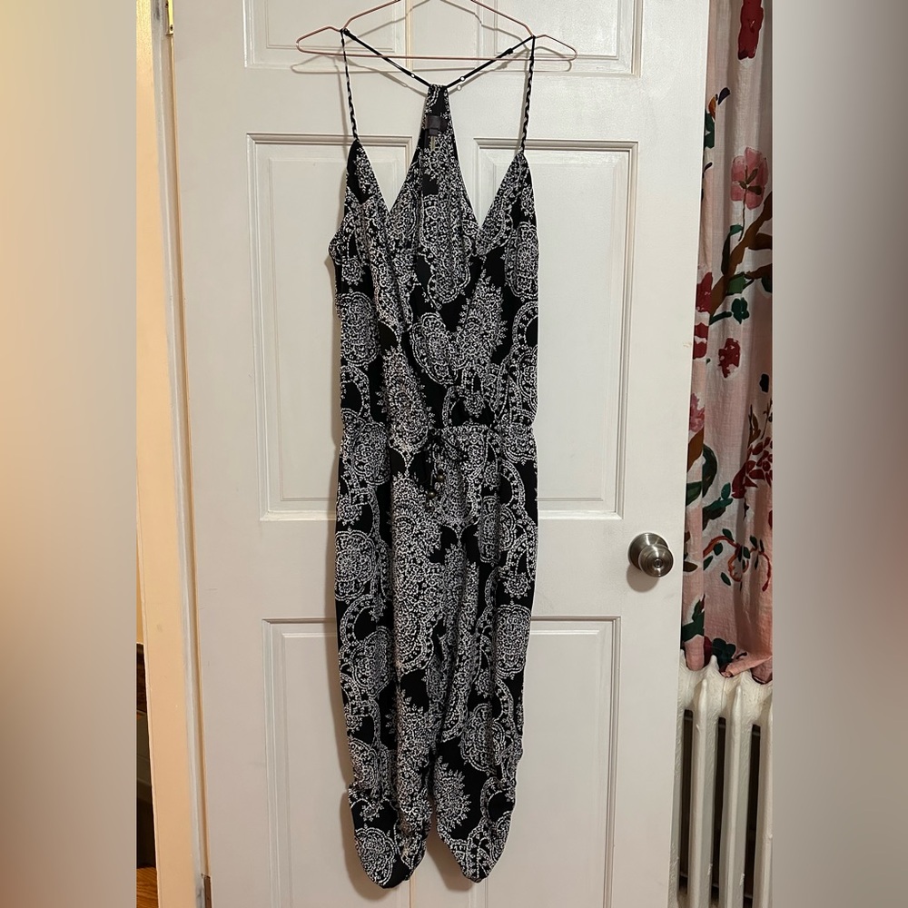 {Hale Bob} Batik Printed Black & White Surplice Racer Back Jumpsuit - Sz M
